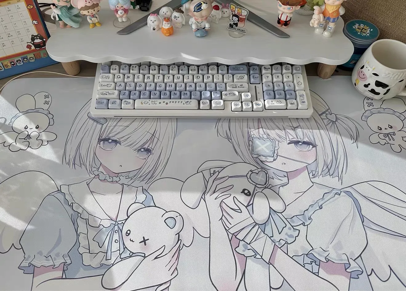 Original watercolor dream leather oversized table mat/mouse pad, water-resistant and slip-resistant, cute desk pad