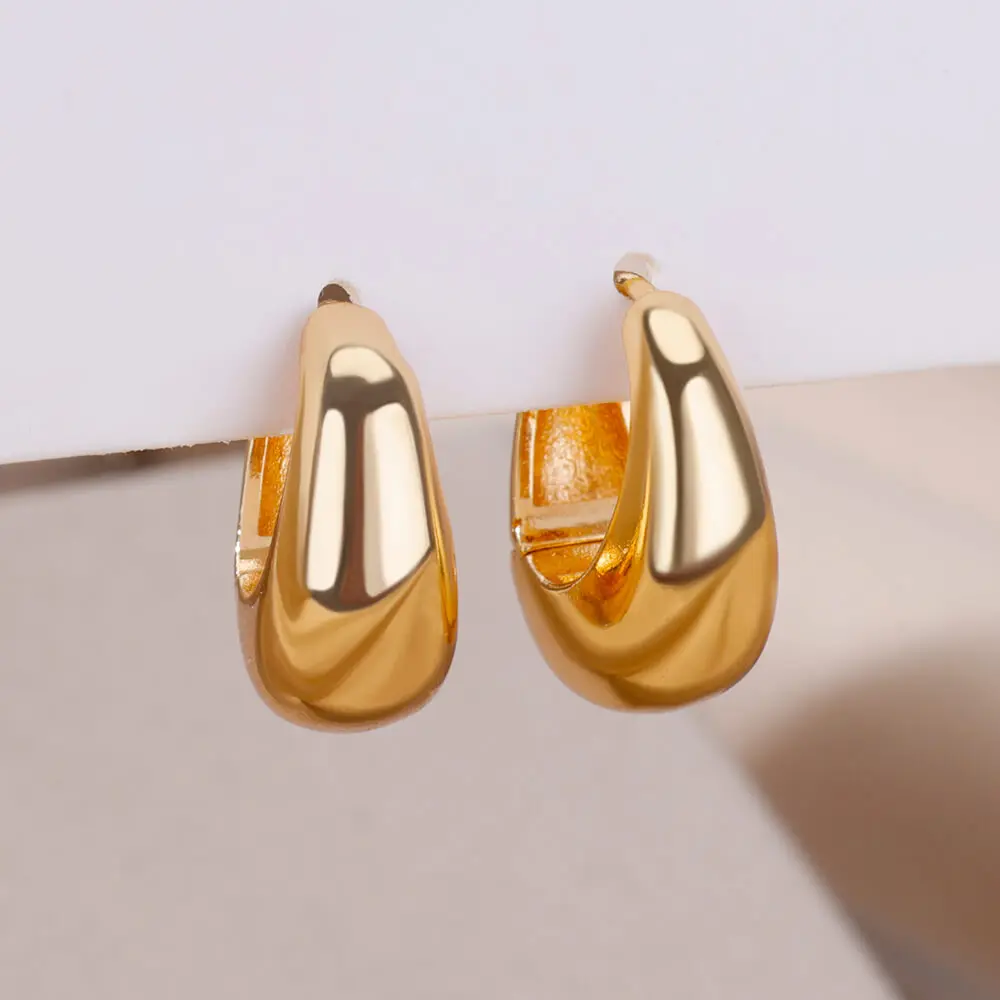 U Shape Hoop Earrings for Women Smooth Gold Color Stainless Steel Earrings Female Classic Statement Wedding Ear Jewelry aretes