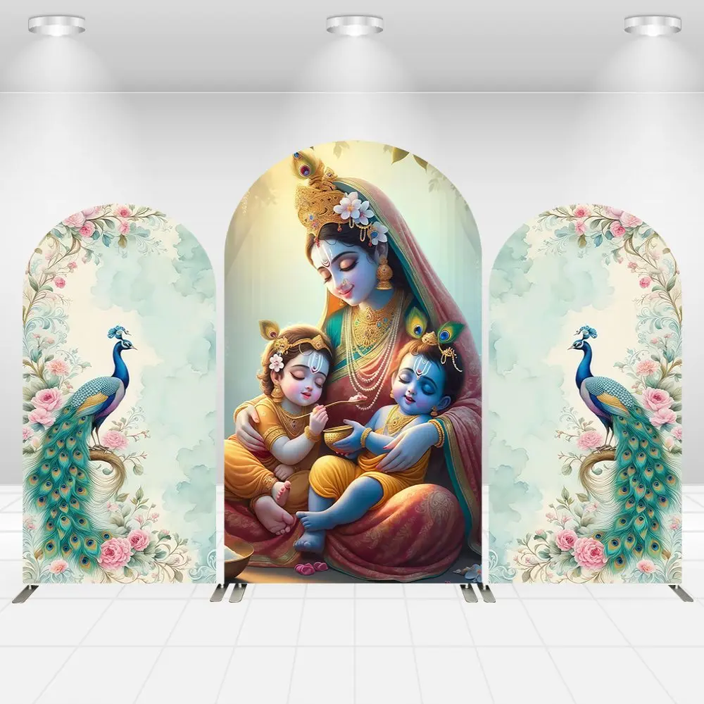2-Sided India Style Peacock Floral Wedding Birthday Party Arch Wall Backdrop Cover Birthday Party Baby Shower Photo Background