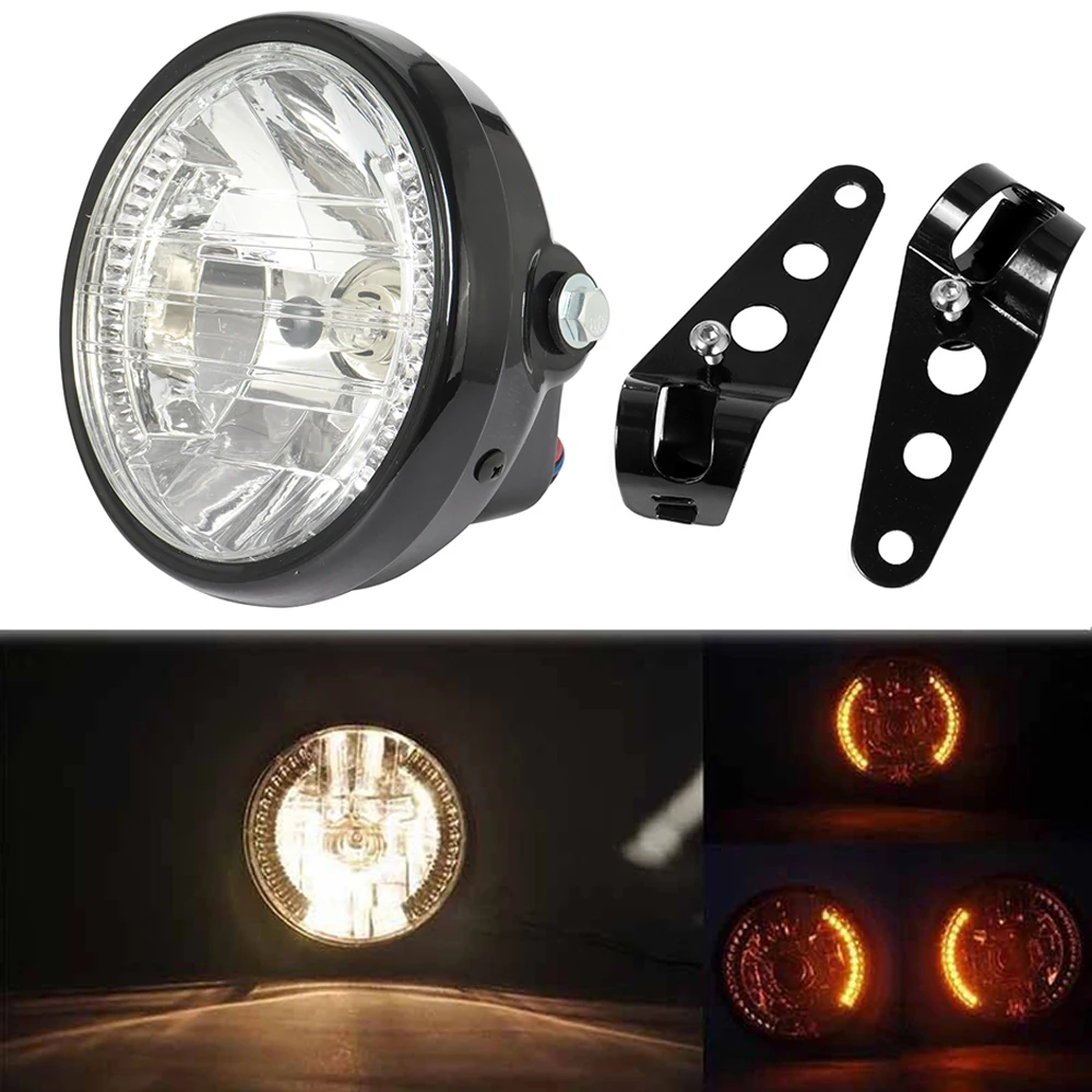 Universal 7 Inch Motorcycle Headlight H4 35W LED Head Lamp 9 Wires Turn Signal Light