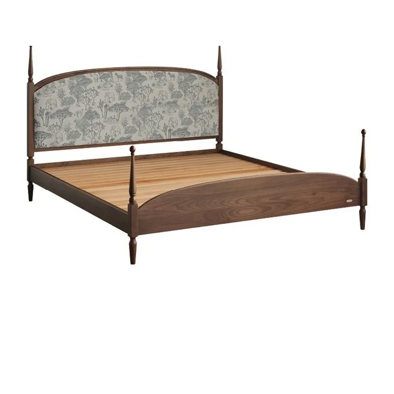 

North retro garden bed 1.8 meters soft bag solid wood bed black walnut
