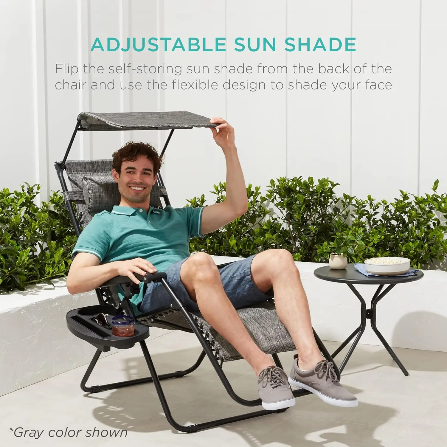 

Folding Zero Gravity Outdoor Recliner Patio Lounge Chair w/Adjustable Canopy Shade, Headrest