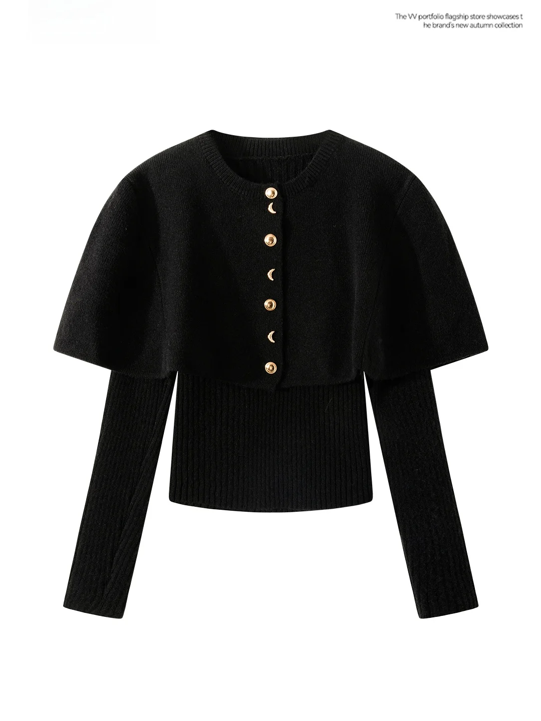 Elegant Knitted Long Sleeve round Neck Shoulder Wrap T-Shirt Women Slim Fit Trendy Black Two Piece Set Top for Spring