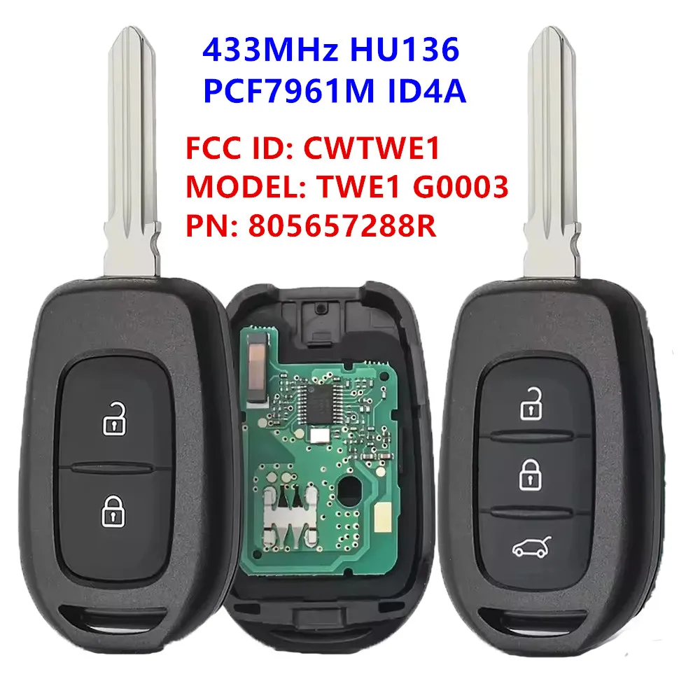 

KEYECU Replacement 2/3BNT 4A PCF7961 Chip 433Mhz Remote Head Key For Renault Sandero Logan Lodgy for Dokker Sandero Dacia Duster