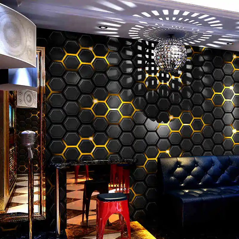 

Non-Adhesive PVC Tech-Inspired Wallpaper, 53cm x 9.5m, for KTV, Disco, Bars, Hexagon Flashy Green Blue Purple Yellow Pink Red