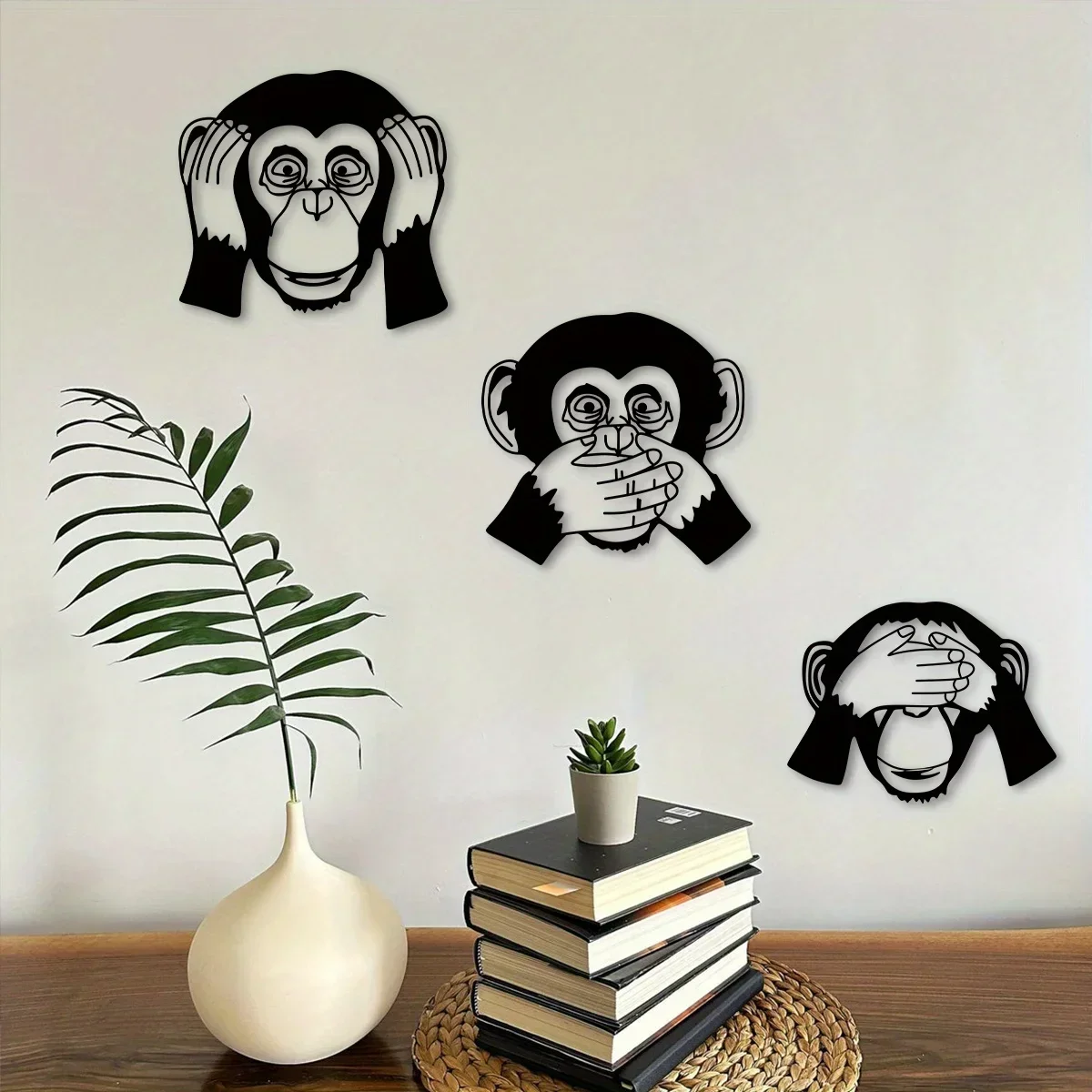 CIFBUY Three Wise Monkey Silhouette Metal Wall Hanging Decor Vintage Monkey Head Metal Art for Living Room Study Wall Decoration