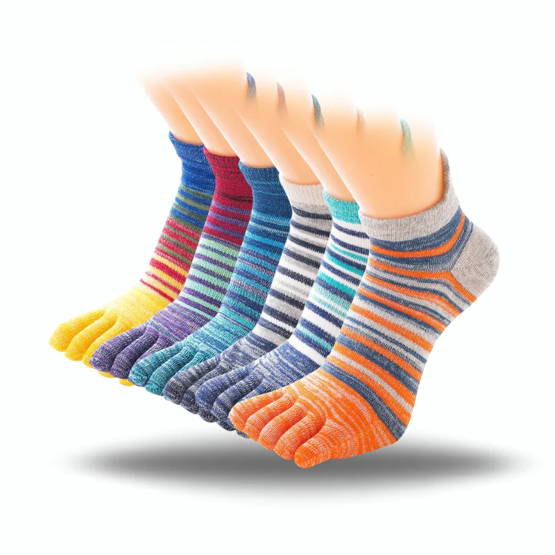 5 Pairs New Mans Ankle Toe Socks Colorful Cotton Striped Sweat-Absorbing Breathable Casual Sport Short 5 Finger Socks Fashions