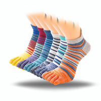 5 Pairs Colorful Cotton Toe Socks Short Young Men Boys Striped Sweat-Absorbing Anti-Friction Happy 5 Finger Socks Male Fashions