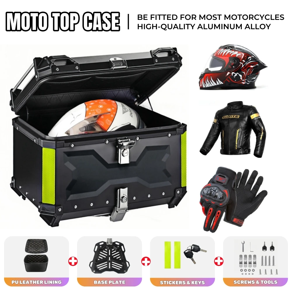 45L,55L Universal Motorcycle Trunk Top Box Aluminum Tail Box Motorcycle Rear Luggage Case Waterproof Motorbike Top Case Toolbox