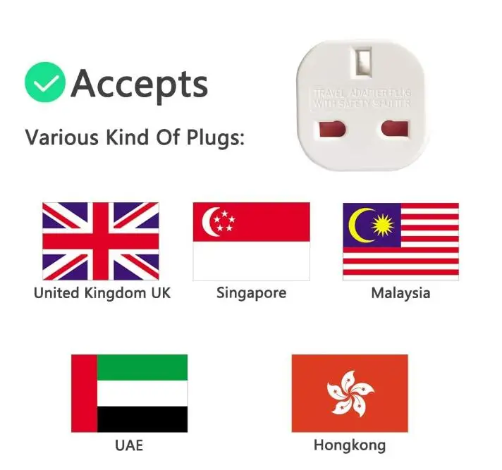 UK to US America Plug Adapter ,Converts all TYPE G Plugs from United Kingdom UK Singapore Malaysia Malta Hongkong and more