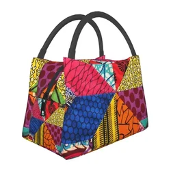 African Ankara Prints Insulated Lunch Bags for Outdoor Picnic Geometric Ethnic Art Resuable Cooler Thermal Bento Box Women