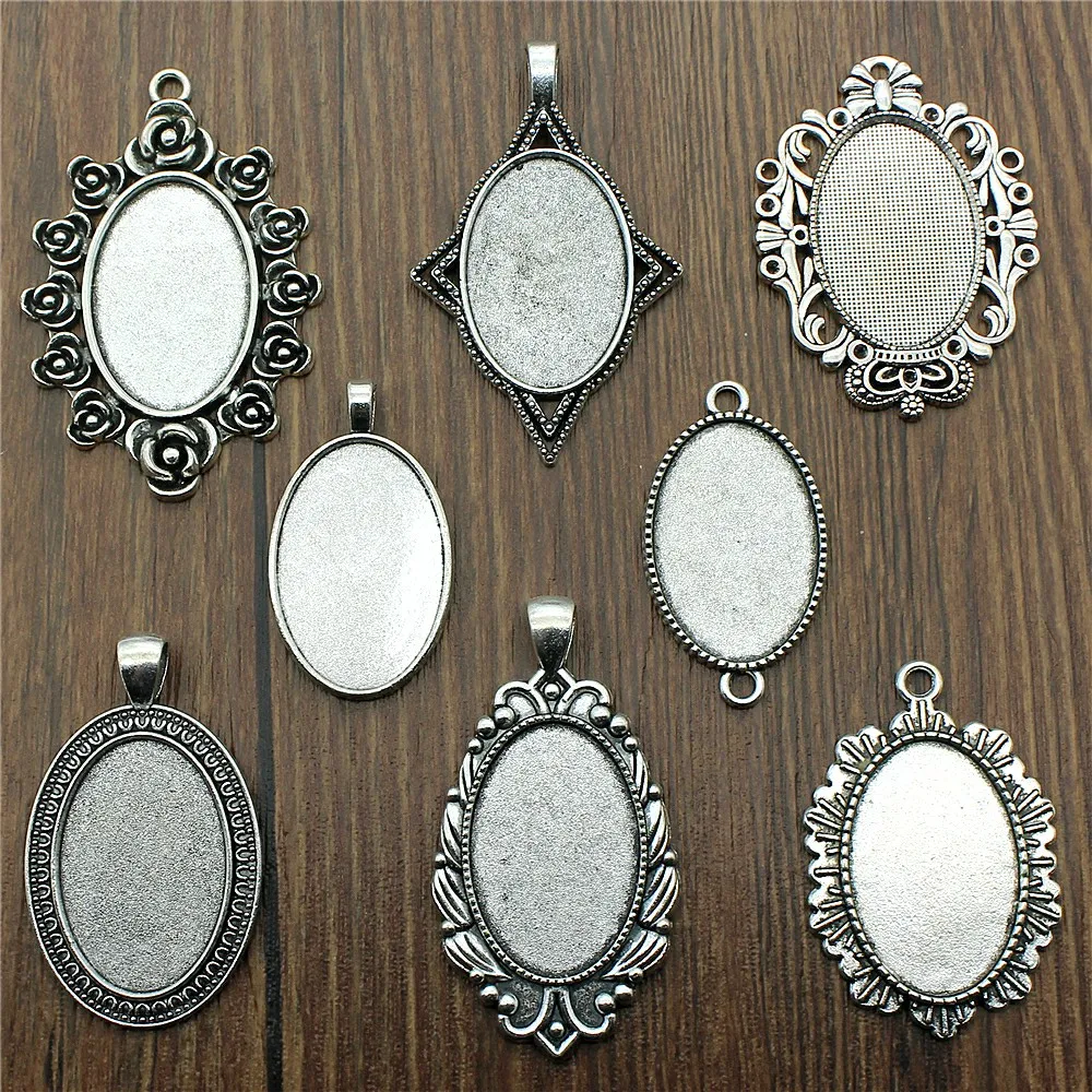 3 sztuk Fit 20x30mm owalne szkła Cabochon baza ustawienie wisiorek taca do biżuterii DIY Making Antique kolor srebrny FM4013