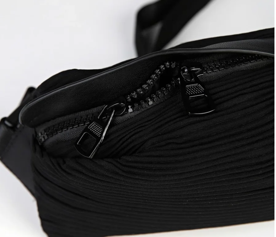 IN STOCK Miyake pleated  canvas casual solid color Folding bag Messenger black bag HOT SELLING