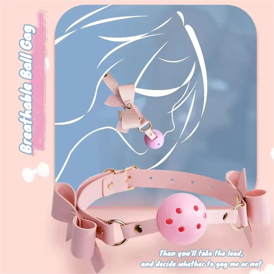 BDSM Cute Bow Themed Bondage Sets Cosplay Adult Games Leather Handcuffs Ankle Cuffs Mouth Gag Whip Collar Sex Toys For Women view 5