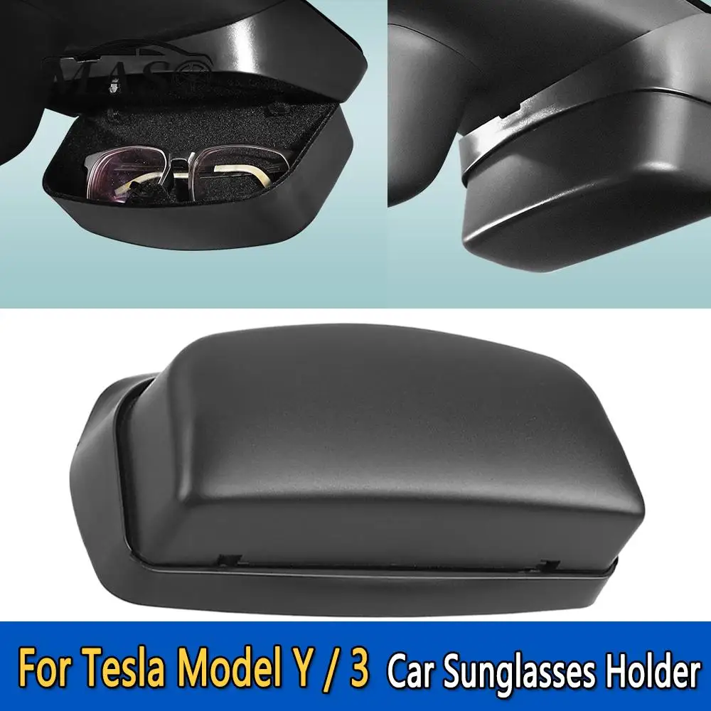 1pc Black Car Sunglasses Holder Sun Glasses Box Eyeglasses Case for Tesla Model Y 2020-2022 Model 3 2017-2022 Accessories