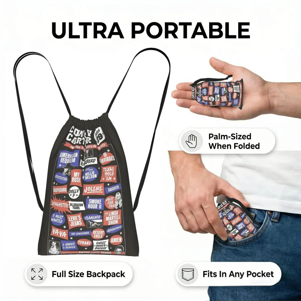 Beyonce Cowboy Carter Tour Drawstring Backpack hiking cycling Bag Lightweight Foldable Storage Drawstring Bag for Men Women