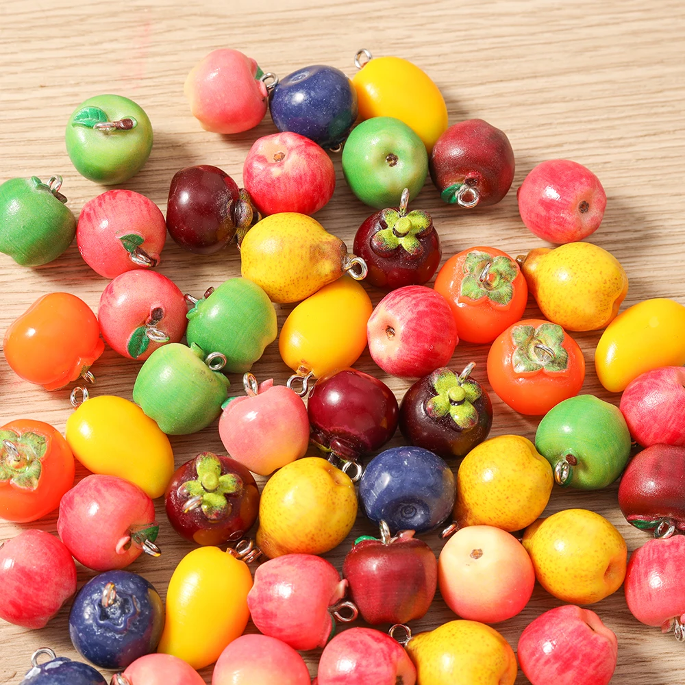 Tusember 10 Stück Niedliche Frucht-Anhänger 3D Harz-Charms Apfel Blaubeere Birne Mango für Schmuckherstellung Halskette Armband Ohrringe DIY – Detail 5