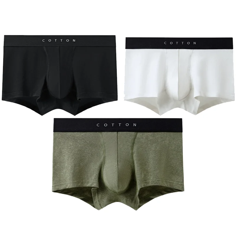 

【3pcs】Men's 100% Cotton Underwear Loose and Comfortable Men's sports boxers Solid Color Simple U Convex Pouch Underpant
