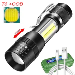 Mini Torch T6 LED Rechargeable Flashlight Portable USB Charging Flashlight High Power Bank Camping Waterproof Long Range Lantern