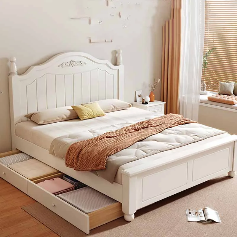 High End Bedroom Double Bed Waterproof Kawaii European Modern Twin Beds Queen Luxury Wooden White Camas De Dormitorio Furniture