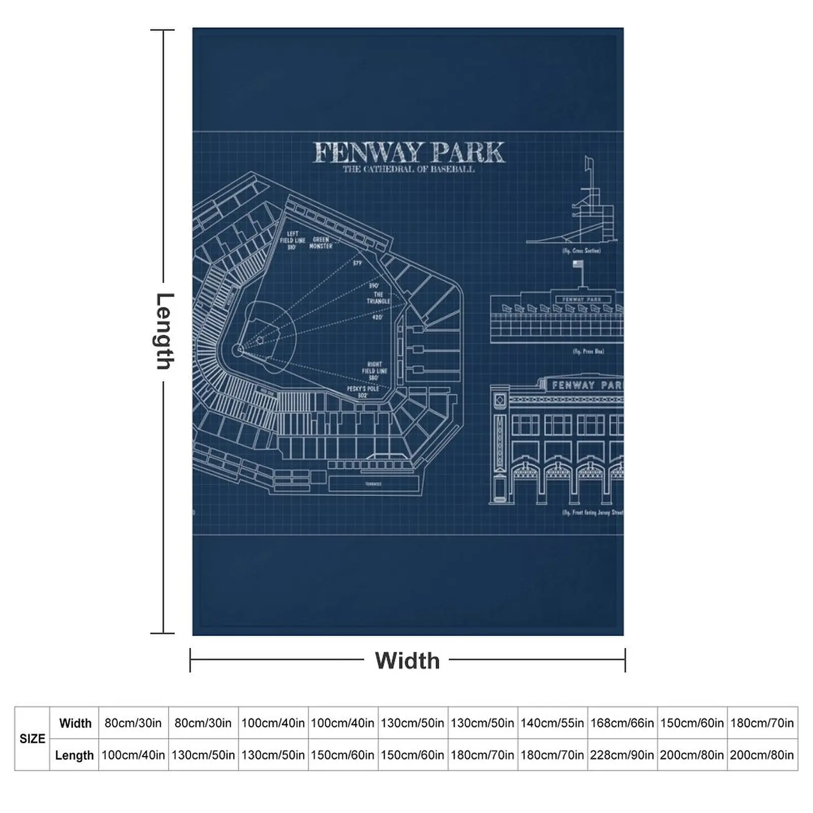 Fenway Park. The Cathedral of Baseball (Navy Blueprint) Throw Blanket Luxury warm winter Luxury Designer Blankets