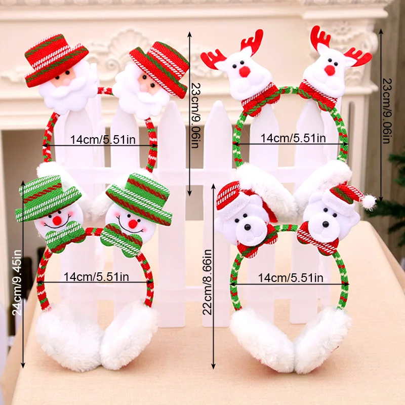 Christmas Warmer Earmuffs Santa Claus Elk Snowman Bear Decor Hairbands Adjustable Earmuffs Headband New Year Headwear Gifts