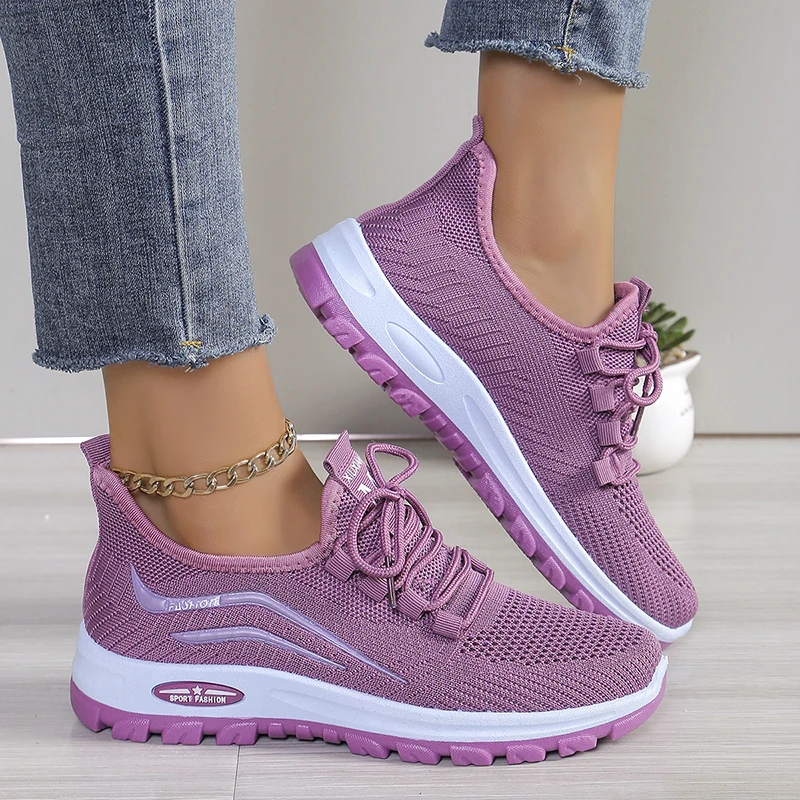 Lightweight Non Slip Walking Shoes for Women Mesh Breathable Knitted Sneakers Woman 2024 Spring Autumn Casual Purple Sneakers