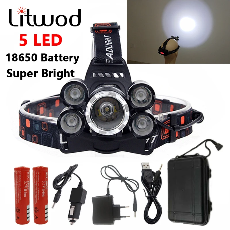 

Headlamp XM-T6 Head Flashlight 18650 Battery Torch Lamp 5 Led IPX4 Waterproof Headlight USB Rechageable Lantern Fishing Light