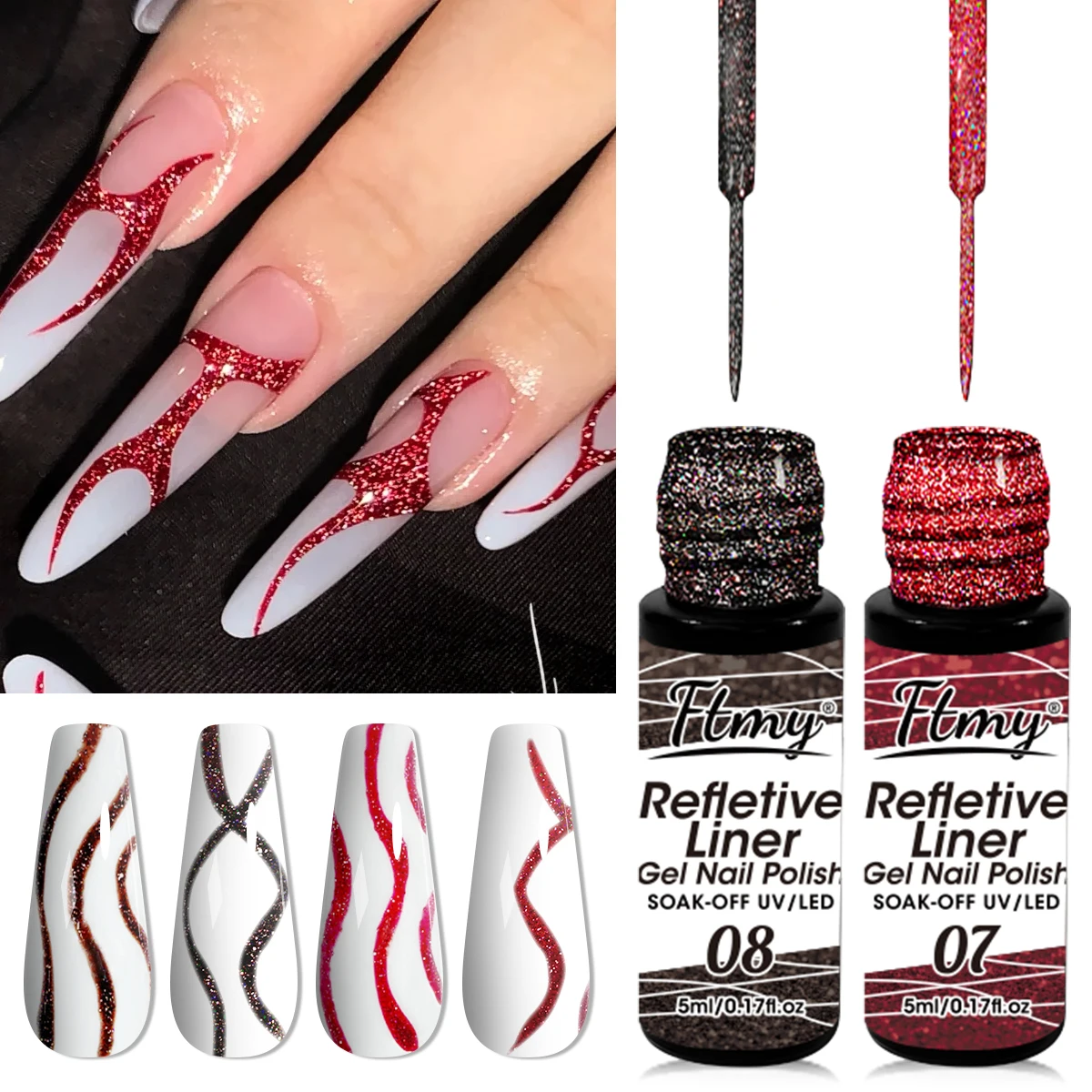 เจลทาเล็บแบบแปรง 5 มล. สำหรับวาดลายเส้น เจลวาดลายเล็บแบบยืดหยุ่นสำหรับงานศิลปะบนเล็บ เจลวาดลายเล็บแบบแช่ UV LED สำหรับออกแบบลายเล็บ