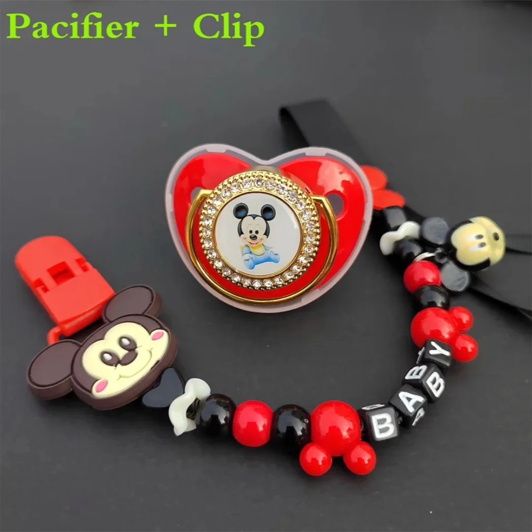 [Cute Mickey Mouse Teegel] Clip per ciuccio personalizzata per bambini ciuccio glitter oro di lusso ciuccio in silicone senza BPA Baby shower