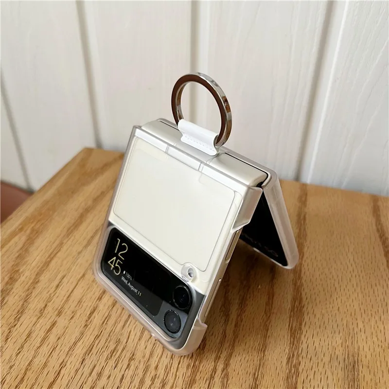 Suitable for Samsung Z Flip 5 Mobile Phone Case Transparent Frosted Ring Case Galaxy Zflip3 ShockProof Cover Zflip4 Frosted Case