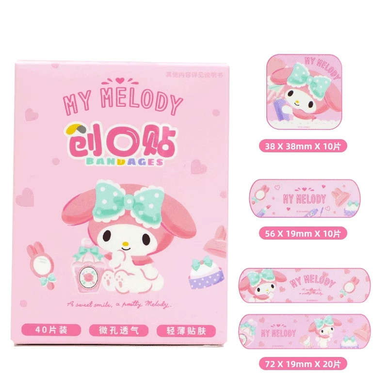 MINISO Kawaii My Melody Kuromi Cinnamoroll 40Pcs Cartoon Waterproof Band-Aid Anime Sanrio Girly Heart Cute Bandage