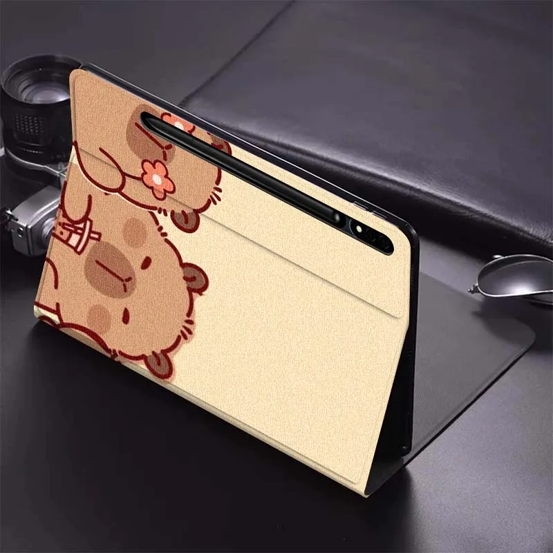كابيبارا كارتون لطيف الفن لسامسونج غالاكسي تاب S9 S10 S6 S7 S8 FE زائد لايت بوصة غطاء قابل للطي اللوحي