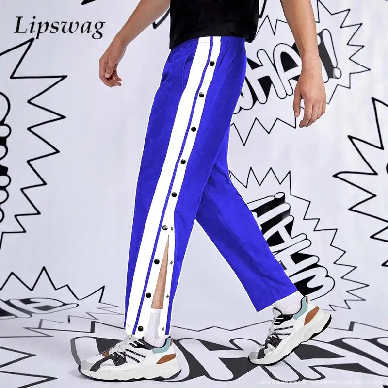 

Fashion Men's Zip-up Side Button Designer Pants Autumn New Casual Loose Straight Pants Streetwear Men Vintage Patchwork Trousers
