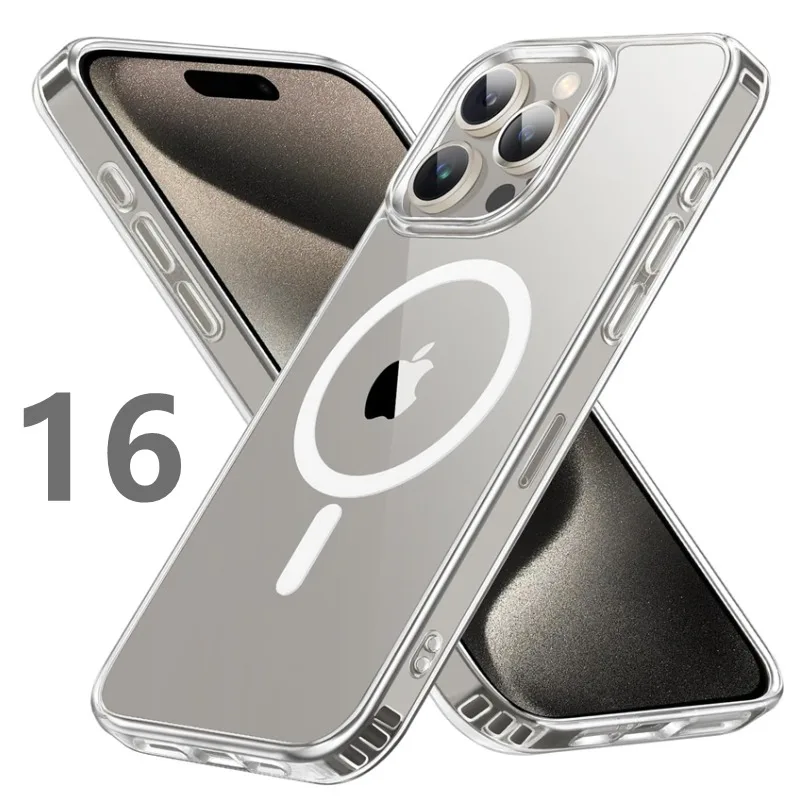 

Transparent For Magsafe Clear Phone Case For iPhone 16 15 14 13 Pro Max Plus Magnetic Wireless Shockproof Cover funda