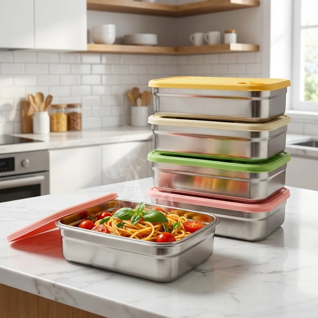 Fruit Vegetable Storage Box 1/2 Grids Stackable 304 Stainless Steel Food Storage Container Portable Leak-proof Fresh-keeping Box