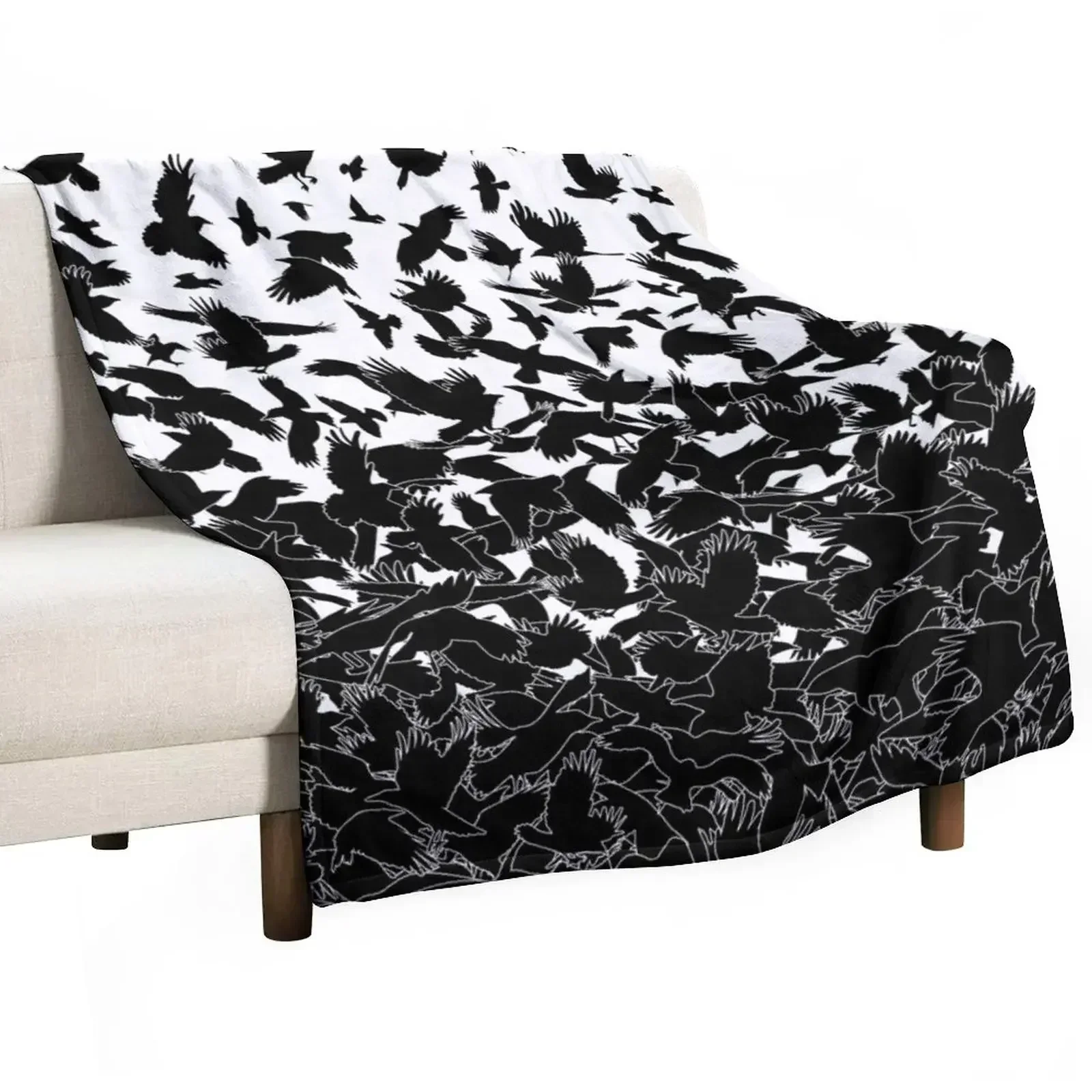 

Raven Crow Flying Birds Abstract Goth Halloween Pattern Throw Blanket Moving bed plaid Blankets