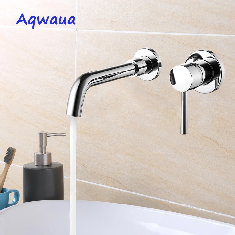 Aqwaua Wall Mounted Bathroom Faucet Basin Mixer Concealed Hot Cold Tap Chrome Water Saving Brass Body with Accessories Bag