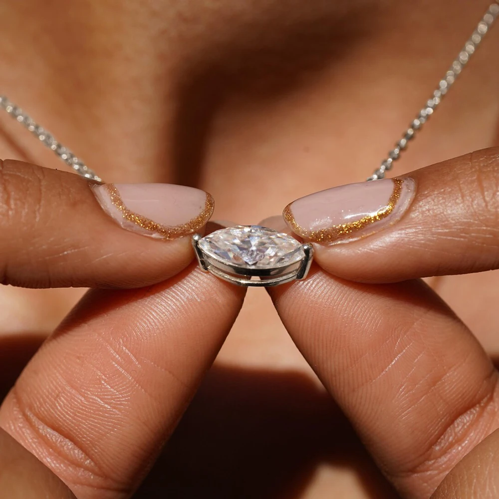 1-3CT شرق غرب ماركيز شكل مويسانيتي القلائد للنساء 925 فضة فريد قلادة سلسلة عنق هدايا وصيفات الشرف #3