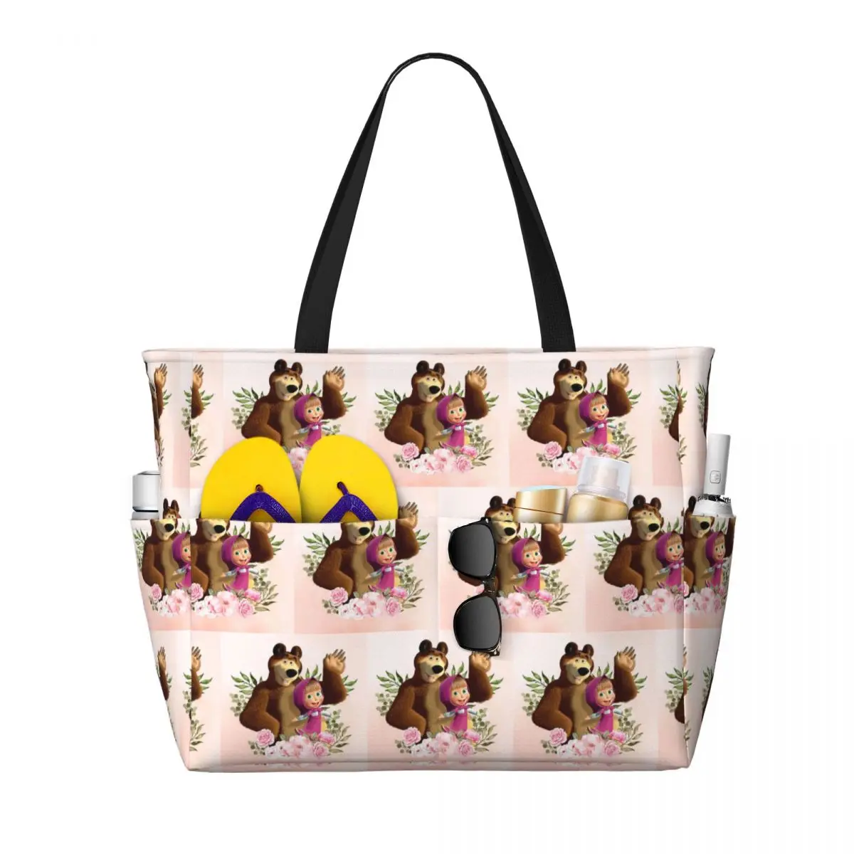 Cartoon Masha And The Bears Beach Tote Bag Sport Gym Yoga Duffle Large Tote Bag Women Travel Bag Fitness bag