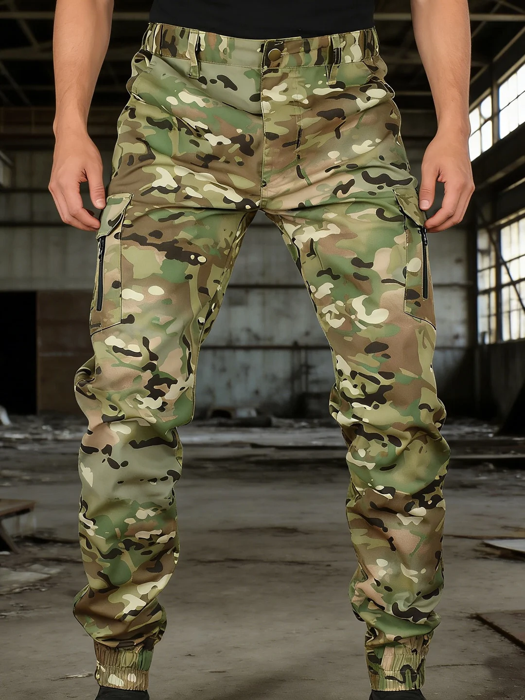 men's-tactical-casual-pants-cuffed-multi-pocket-camouflage-slim-fit-military-training-workwear-american-style-battle-pants