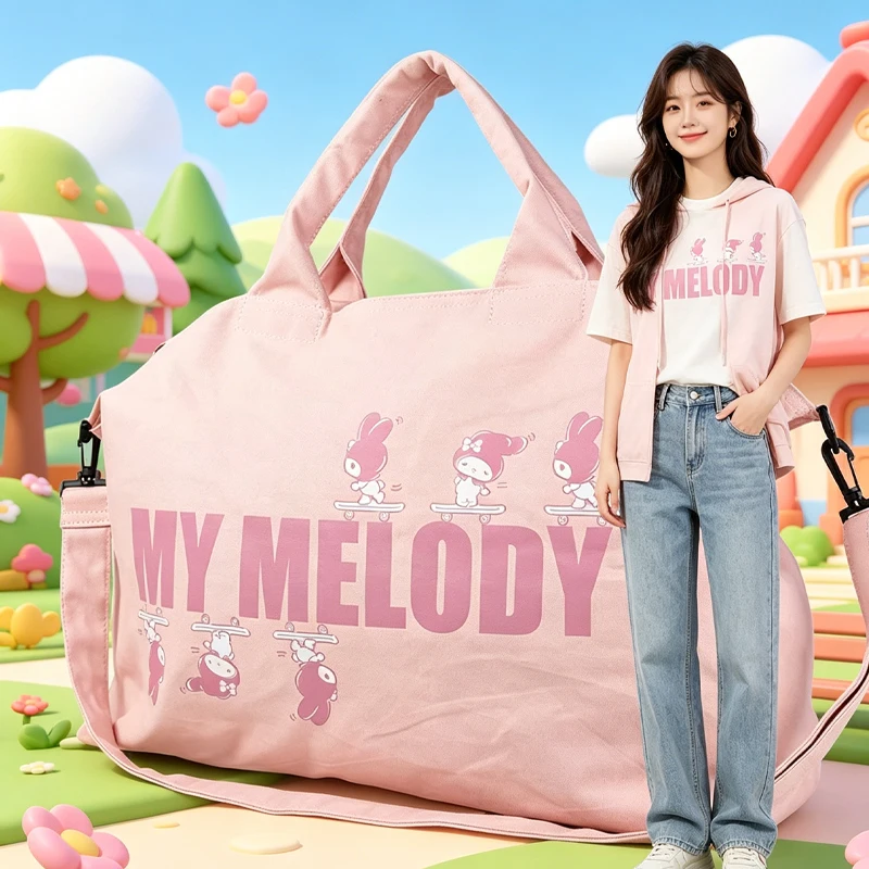 

Anime Kawaii My Melody Travel Bag Cinnamoroll Large Capacity Canvas Tote Bag Student Travel Shoulder Bag Bags for Woman