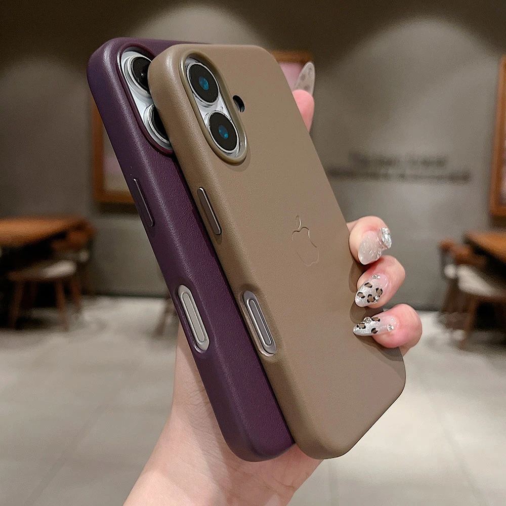 Luxury Leather Apple Logo Magnetic Wireless Charge Case For iPhone 16 Pro Max 16 For Magsafe Solid Color With Box Phone Cover