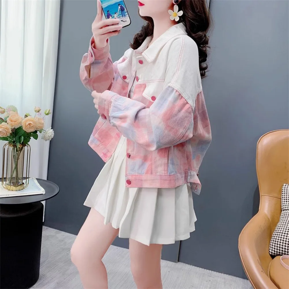 

Tie Dye Gradient Color Fashionable Short Denim Jacket Slim Fit Temperament Jacket 2025 Spring Autumn New Loose Casual Jacket