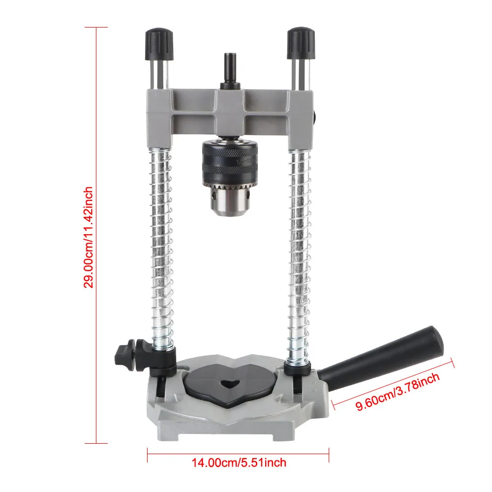 Drill Stand Aluminum Base Multi-Functional with Steel Column Adjustable for Woodworking Power Tool 0-45 Degree Angle