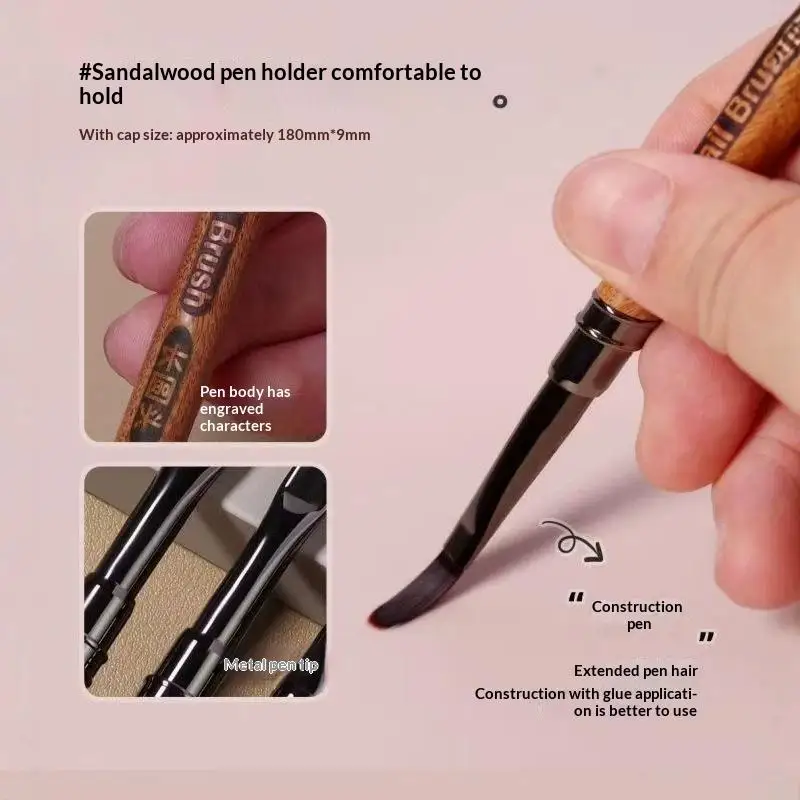 Wooden Handle Nail Builder Gel Brush UV Gel Painting Pen Nail Art Liner Striped Grid Painting Drawing Pen For Salon DIY Manicure