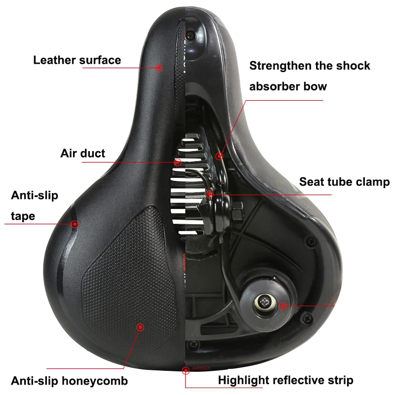 Hollow Breathable Bicycle Saddle Men Women MTB Road Bike Saddle Shock Absorbing Comfortable Big Butt Bike Seat Safety Warning