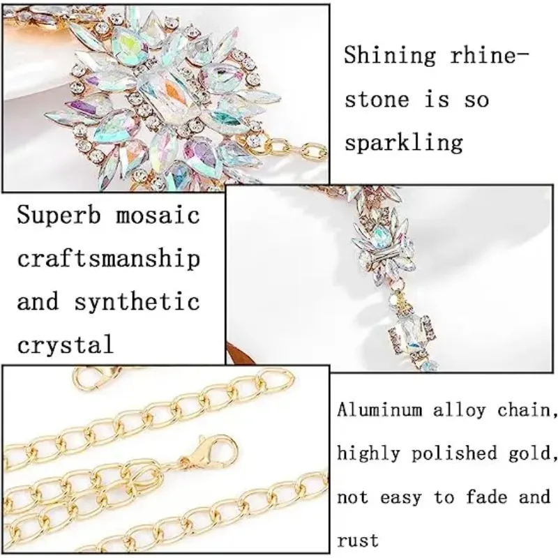 Boho Gold Kristall Körperkette für Frauen, glänzende Strass Brust Halskette für Mutterschaft Fotografie & Modeschmuck, Kleidung