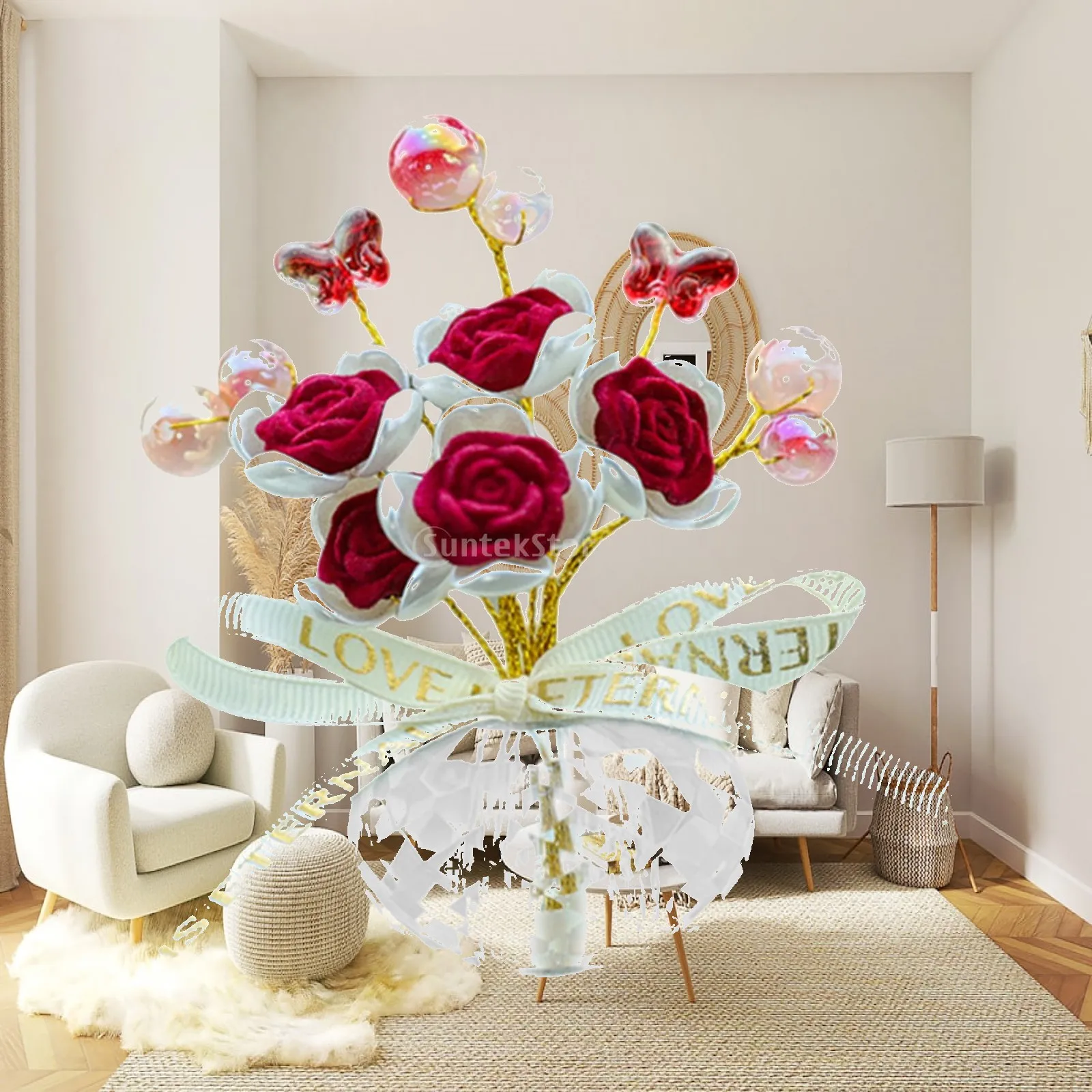 Car Dashboard Rose Decor Sculpture Decorative Automotive Artificial Flowers Ornament for SUV Sedan Truck Shelf Office Party