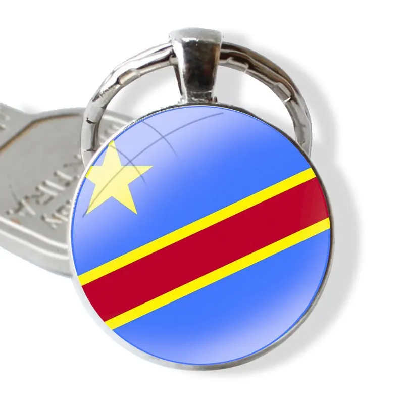 Keychain Handmade Glass Cabochon Key Ring Holder Pendant Key Chains Democratic Republic of Congo Flag